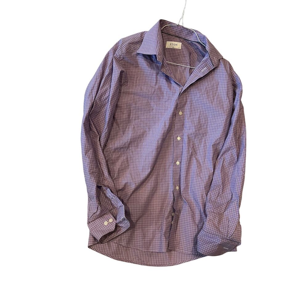 Eton SlimPurple Checked Button Down Dress Shirt Mens 42 16.5